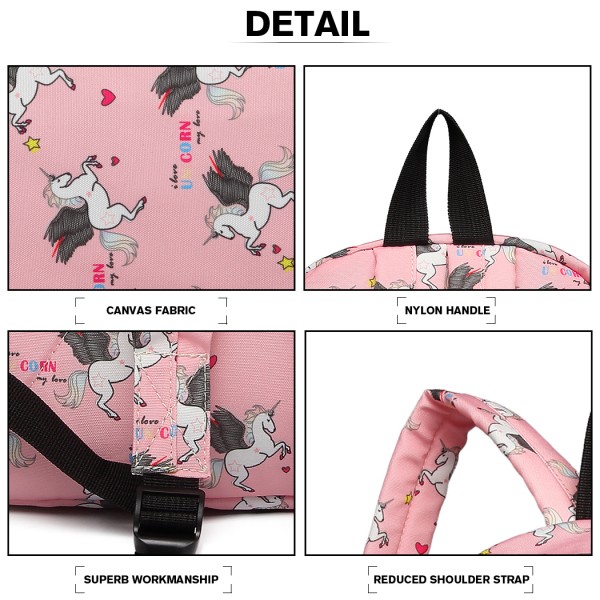 E1401 UN - Miss Lulu Large Backpack Unicorn Print - Pink